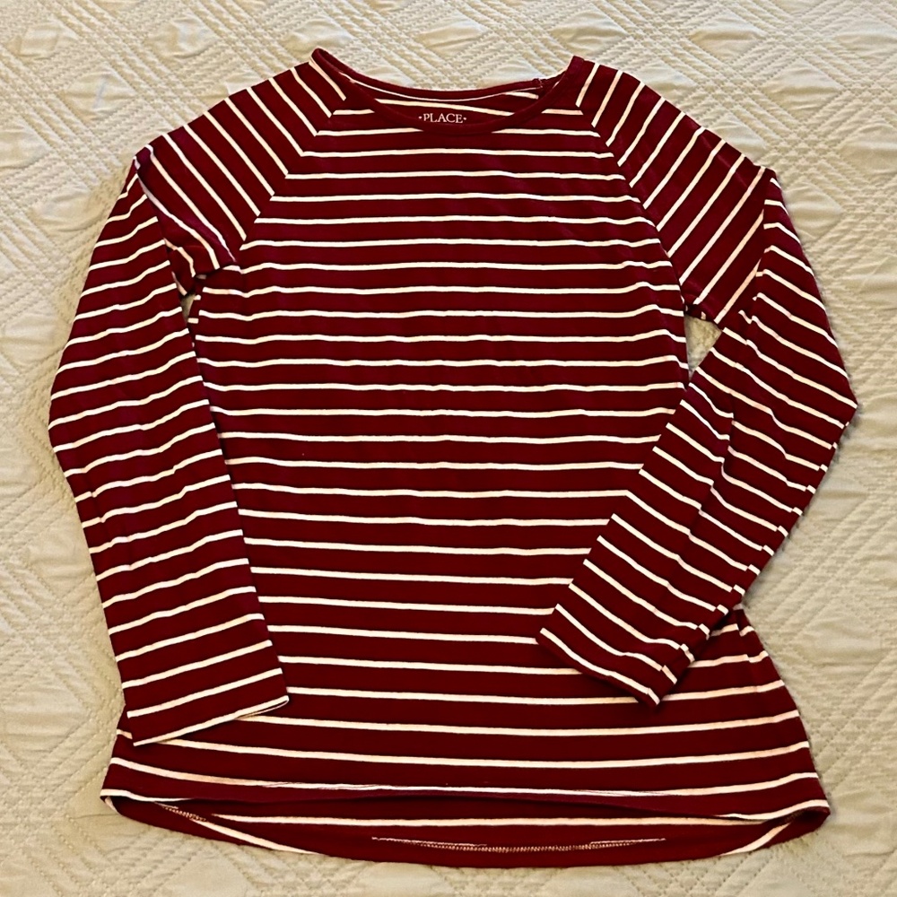 CHILDREN’S PLACE Girls Maroon Striped Long Sleeve Tee, Size 16